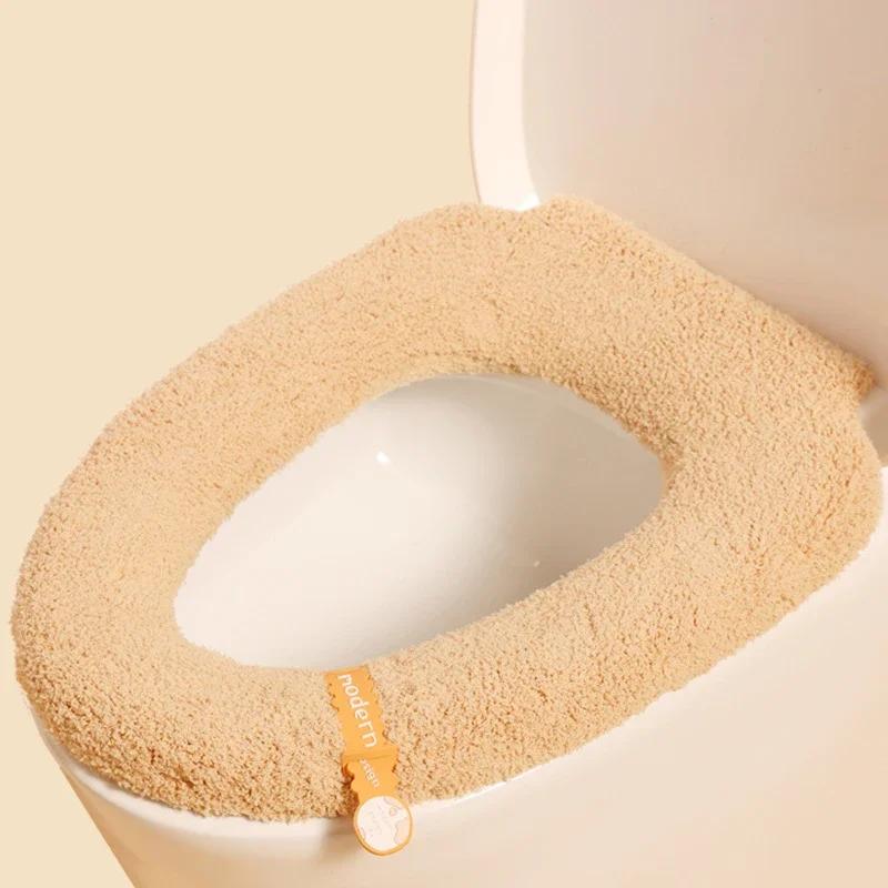 Winter Warm Toilet Seat Cover Mat Thicken Bathroom Toilet Pad CushionHandle Soft Cozy Closestool Mat Bathroom Access